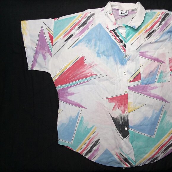 Vintage Touche L.A. Abstract Geometric Strokes Button Shirt Blouse - Picture 3 of 7